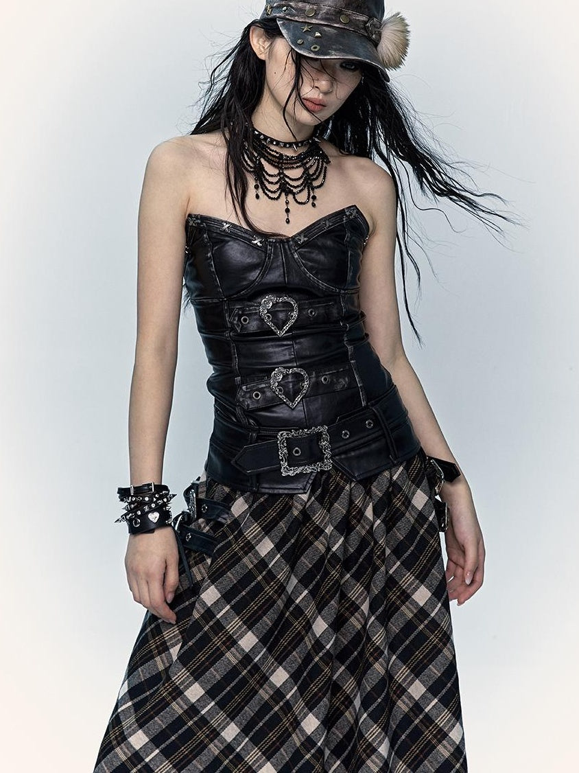 Vintage Punk Bustier Corset Top Leather Bralette