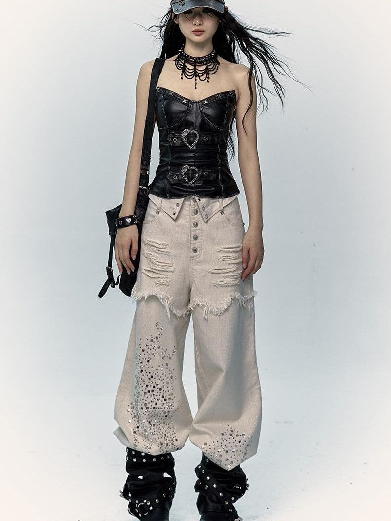 Vintage Punk Bustier Corset Top Leather Bralette