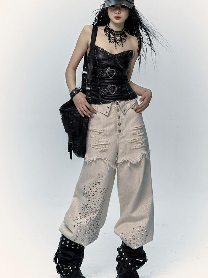 Vintage Punk Bustier Corset Top Leather Bralette