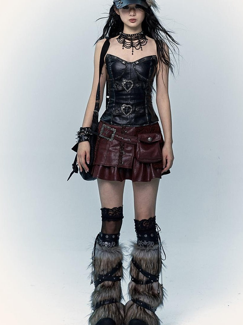 Vintage Punk Bustier Corset Top Leather Bralette