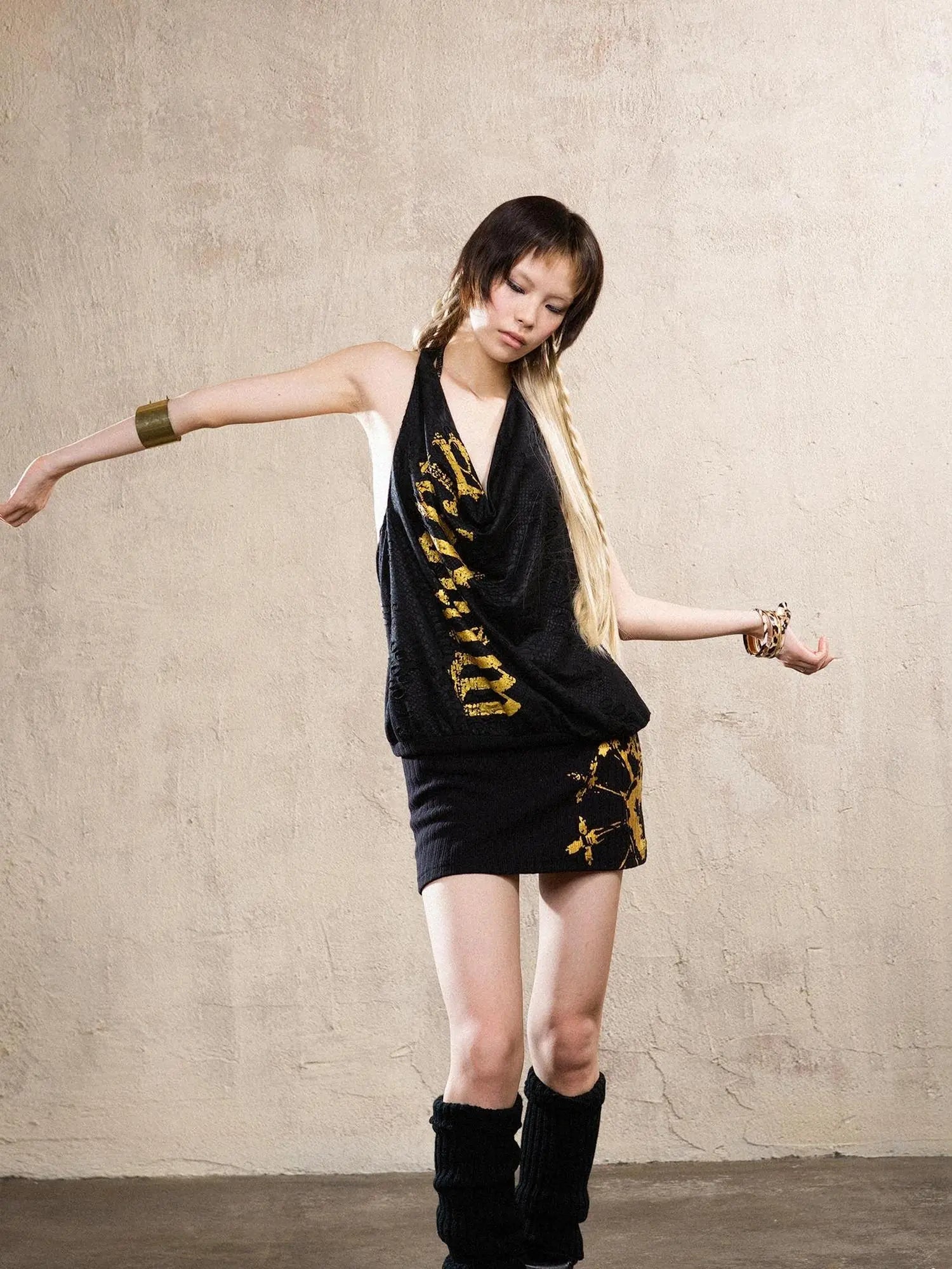 Vintage Punk Copper Drop Collar Mini Dress