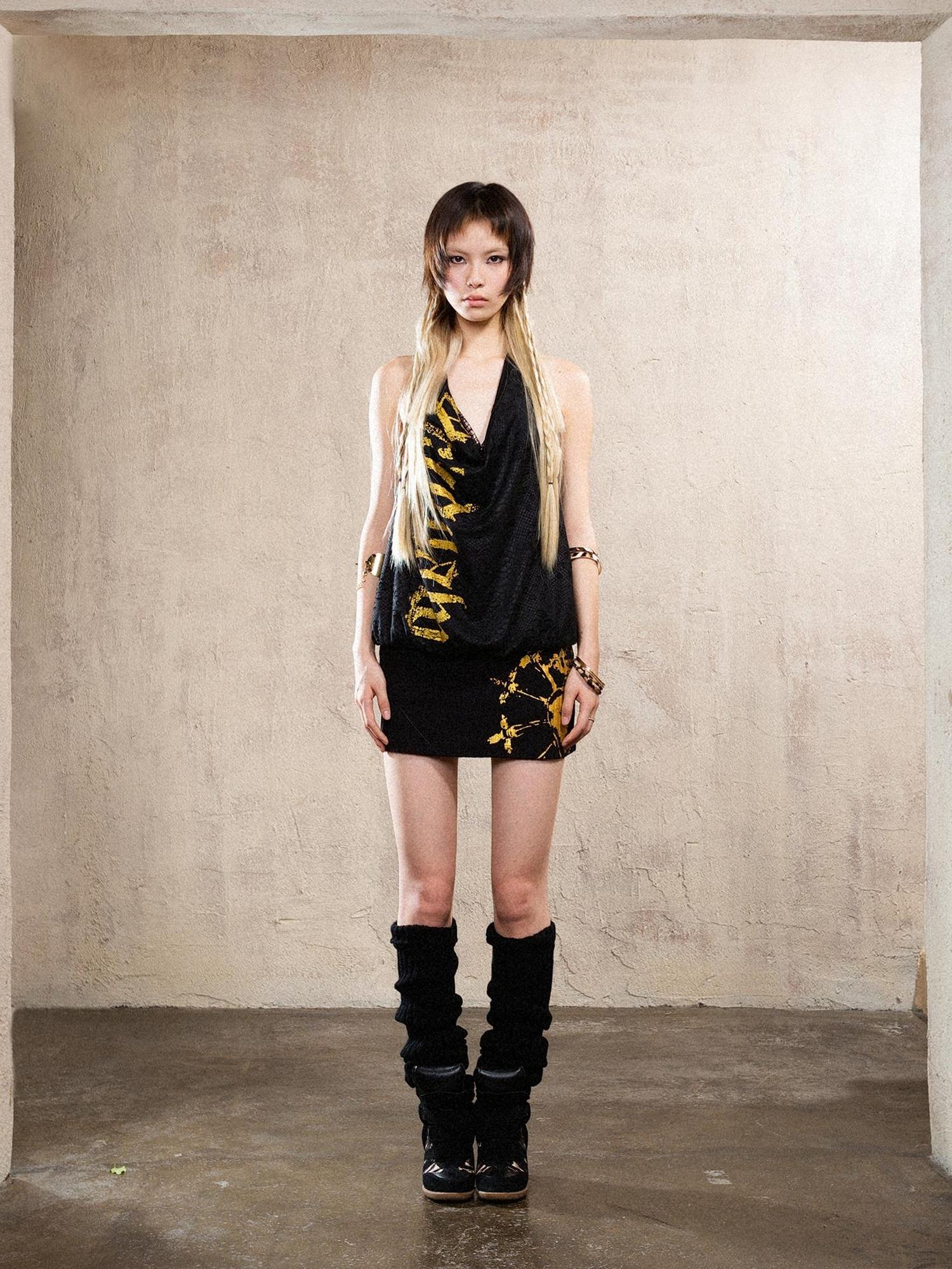 ARIADNAw Vintage Punk Copper Drop Collar Mini Dress