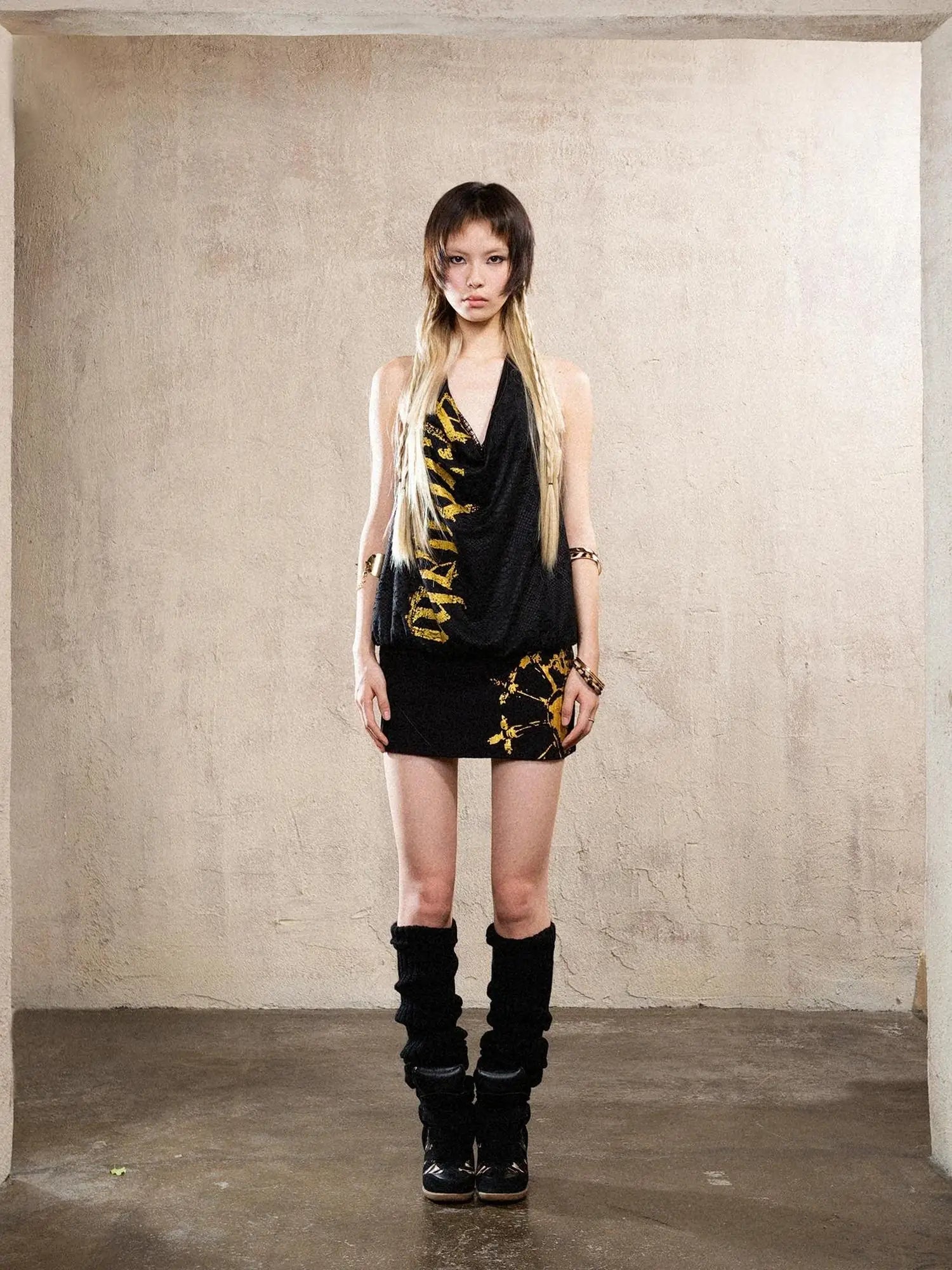 Vintage Punk Copper Drop Collar Mini Dress