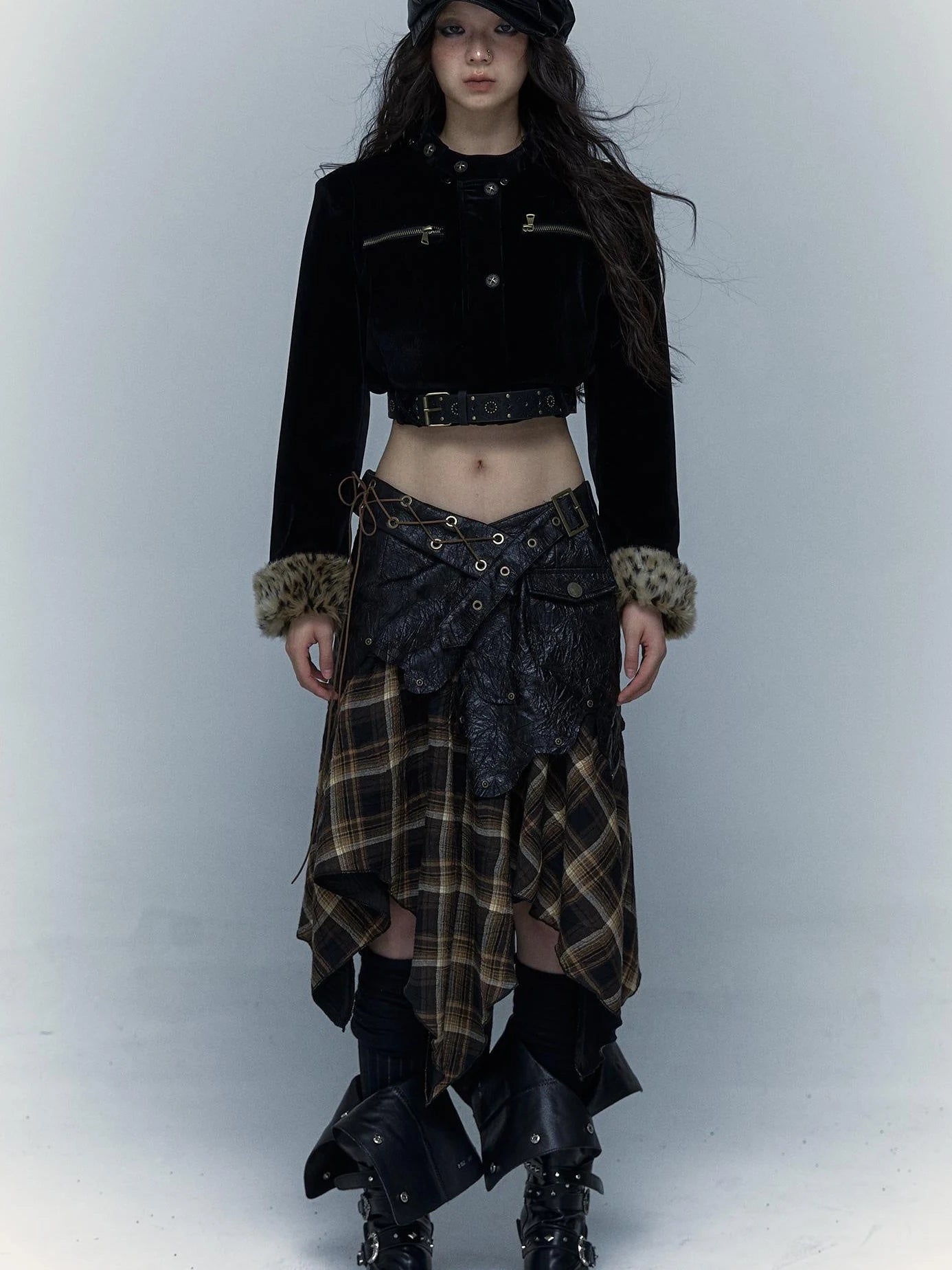 Vintage Punk Detachable Short Jacket With Leopard Fur Coat