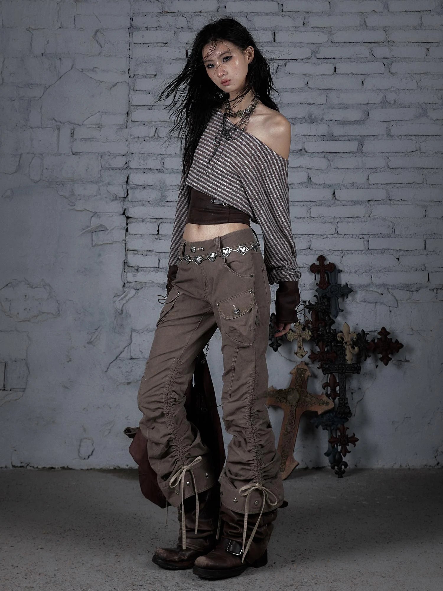 Vintage Punk Distressed Washed Cargo Jogger Pants