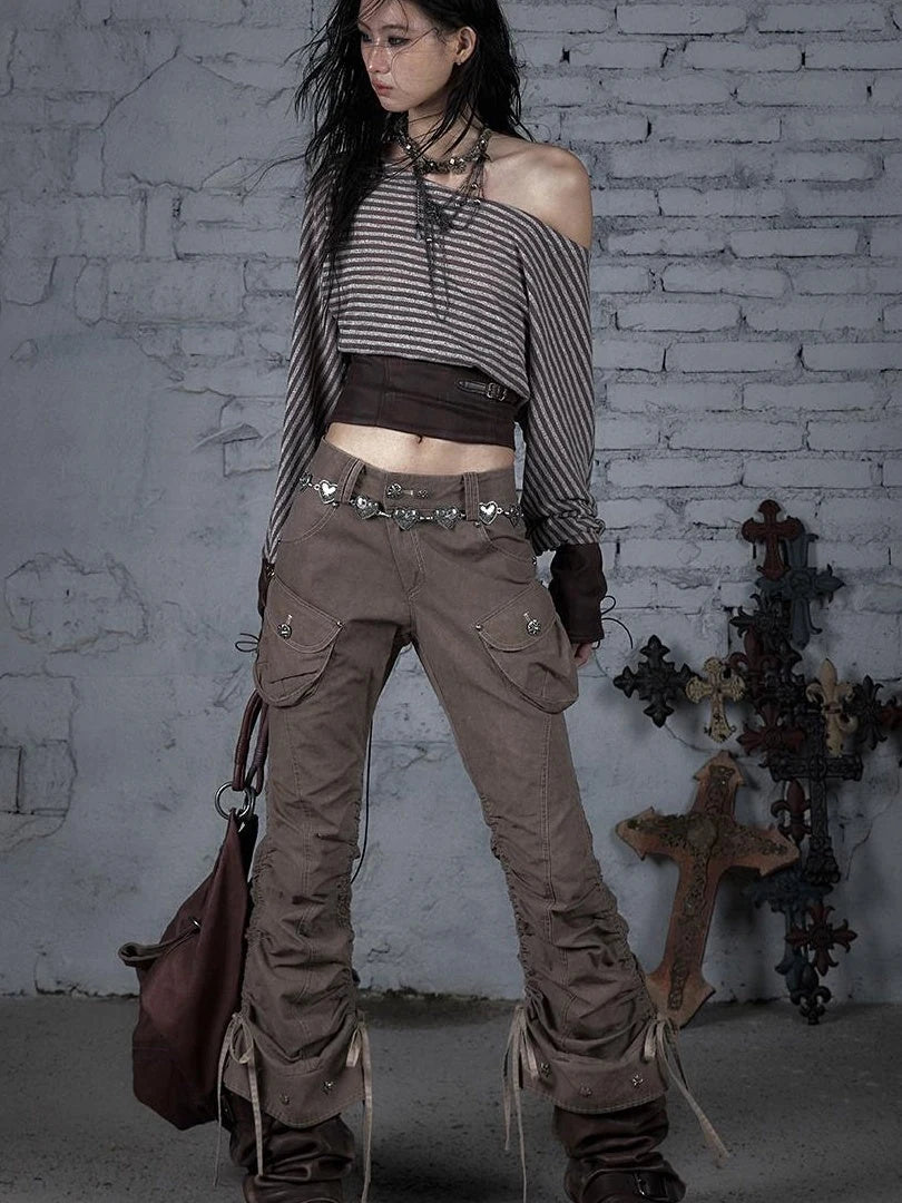 Vintage Punk Distressed Washed Cargo Jogger Pants