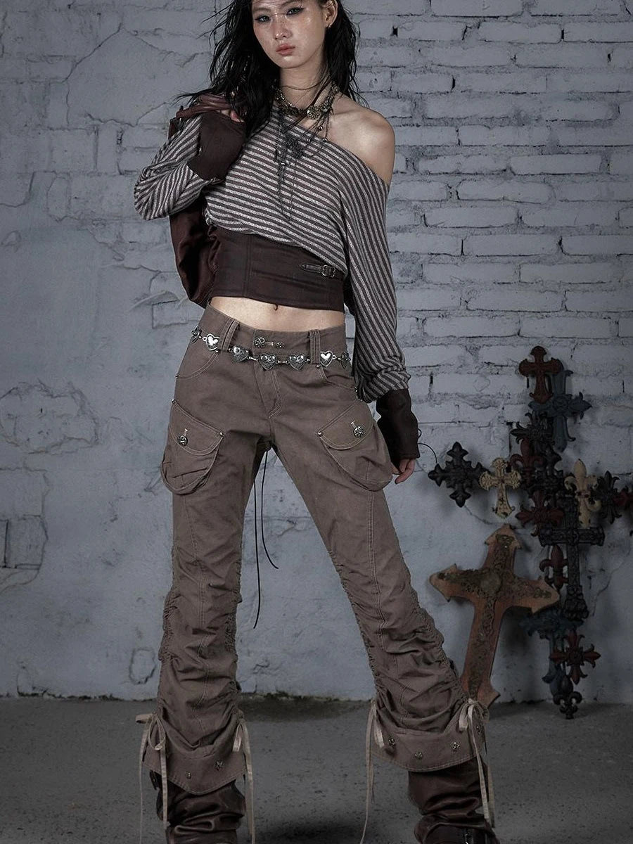 Vintage Punk Distressed Washed Cargo Jogger Pants