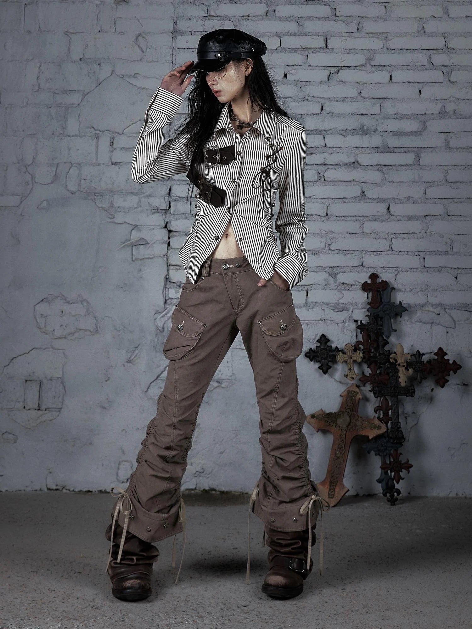 Vintage Punk Distressed Washed Cargo Jogger Pants