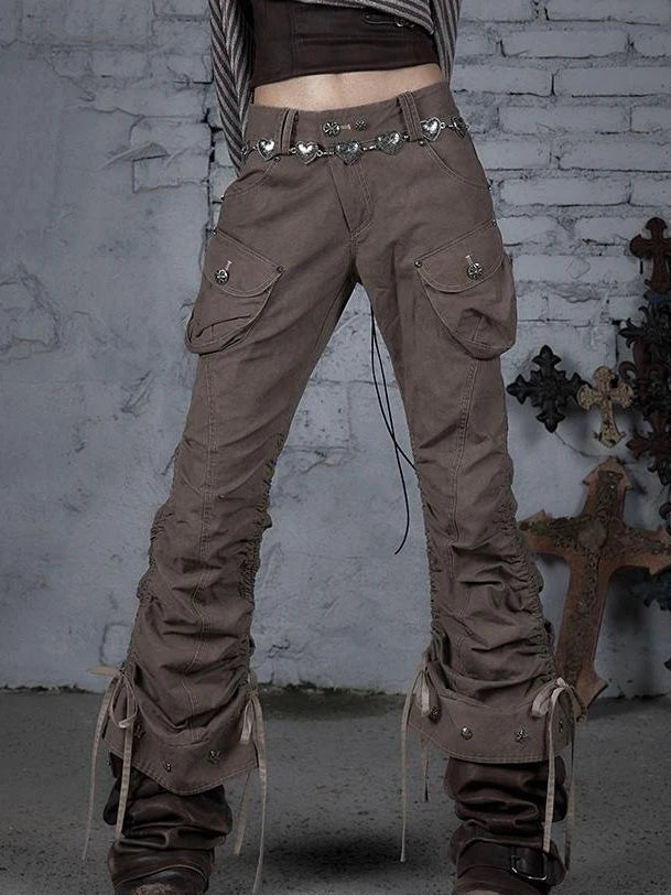 Vintage Punk Distressed Washed Cargo Jogger Pants