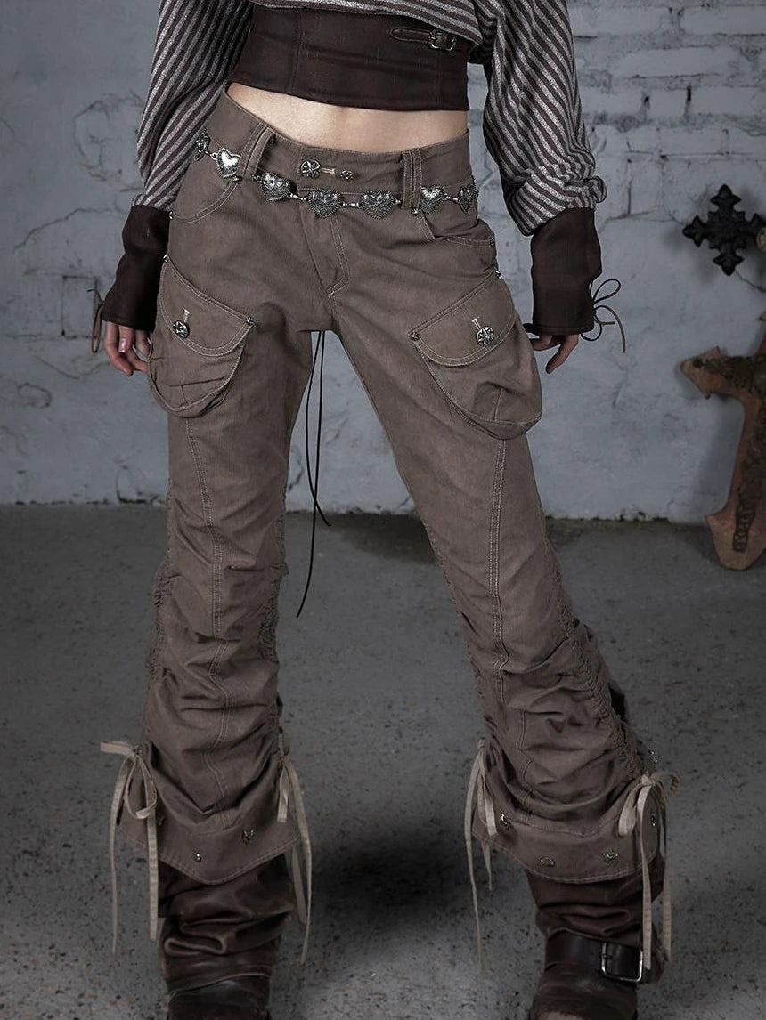 Vintage Punk Distressed Washed Cargo Jogger Pants
