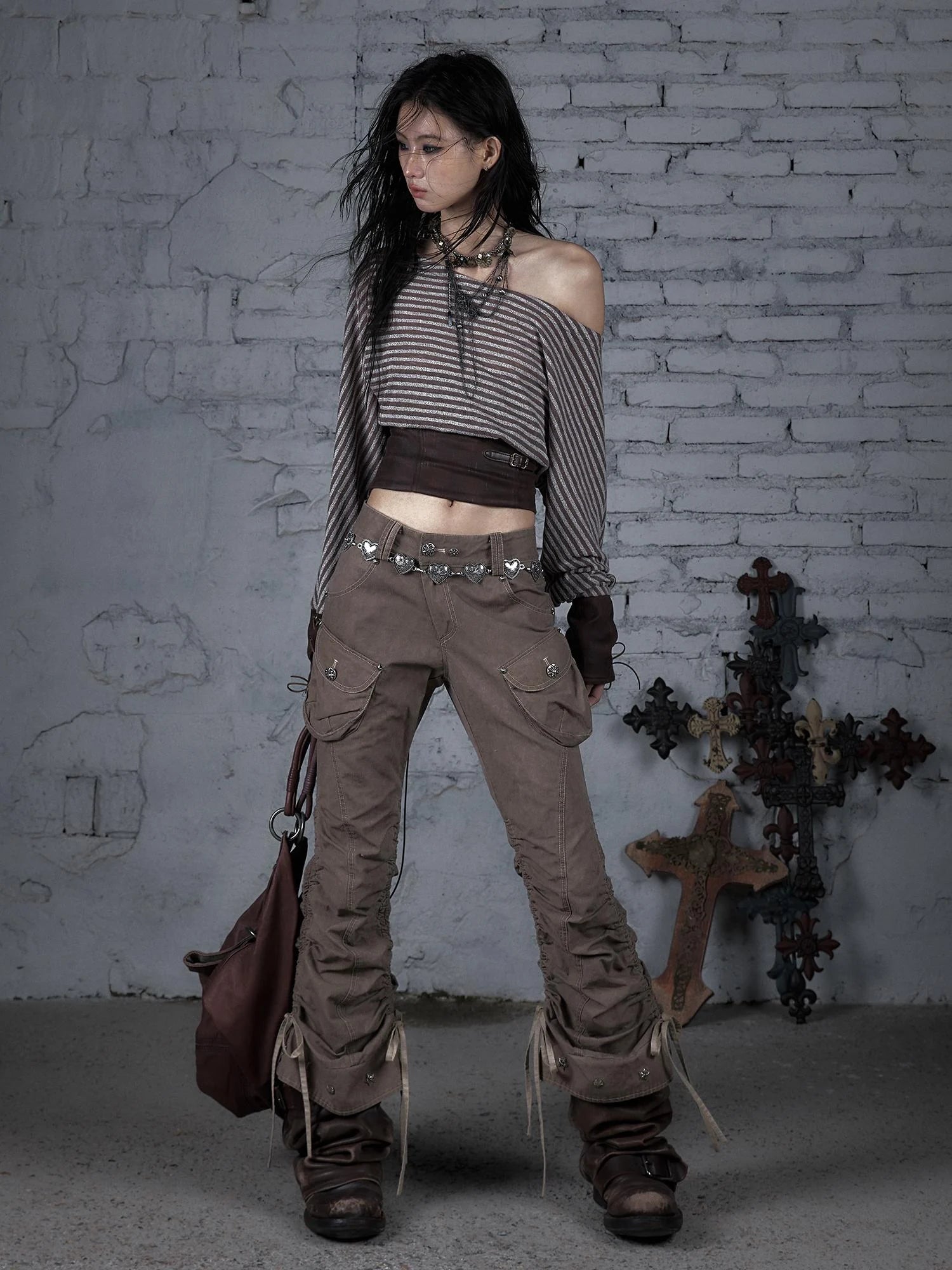Vintage Punk Distressed Washed Cargo Jogger Pants