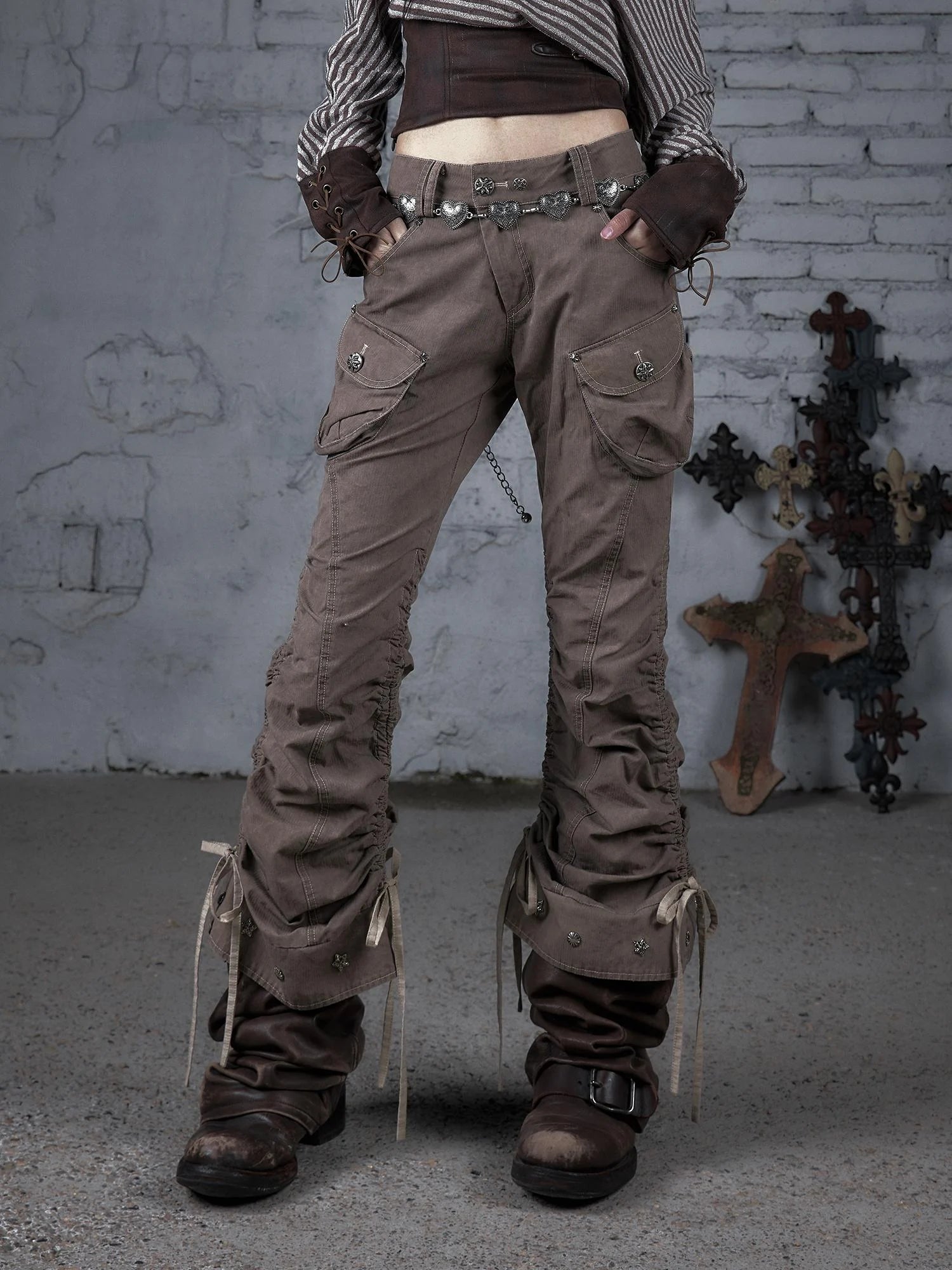 Vintage Punk Distressed Washed Cargo Jogger Pants