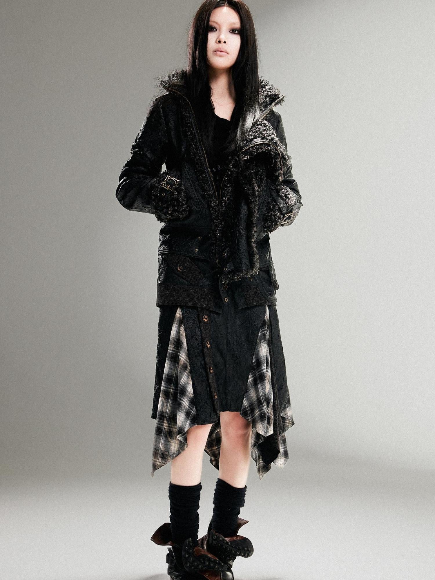 ARIADNAw Vintage Punk Double Zip Leather Jacket With Wool Lining For Women