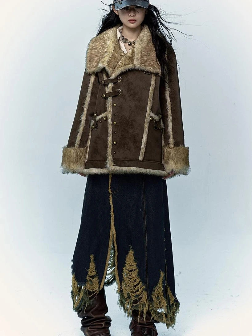 Vintage Punk Faux Fur Coat Women Oversized Eco Jacket Outerwear