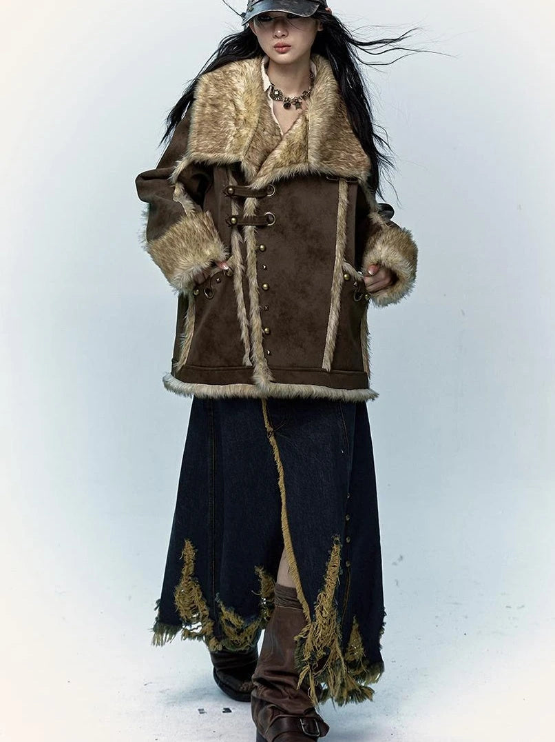 Vintage Punk Faux Fur Coat Women Oversized Eco Jacket Outerwear