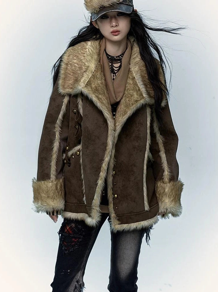Vintage Punk Faux Fur Coat Women Oversized Eco Jacket Outerwear