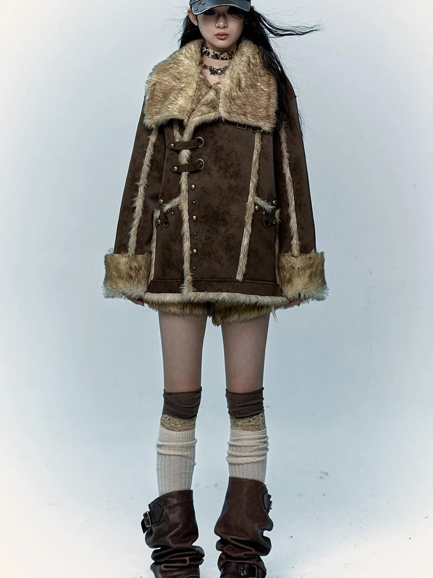 Vintage Punk Faux Fur Coat Women Oversized Eco Jacket Outerwear