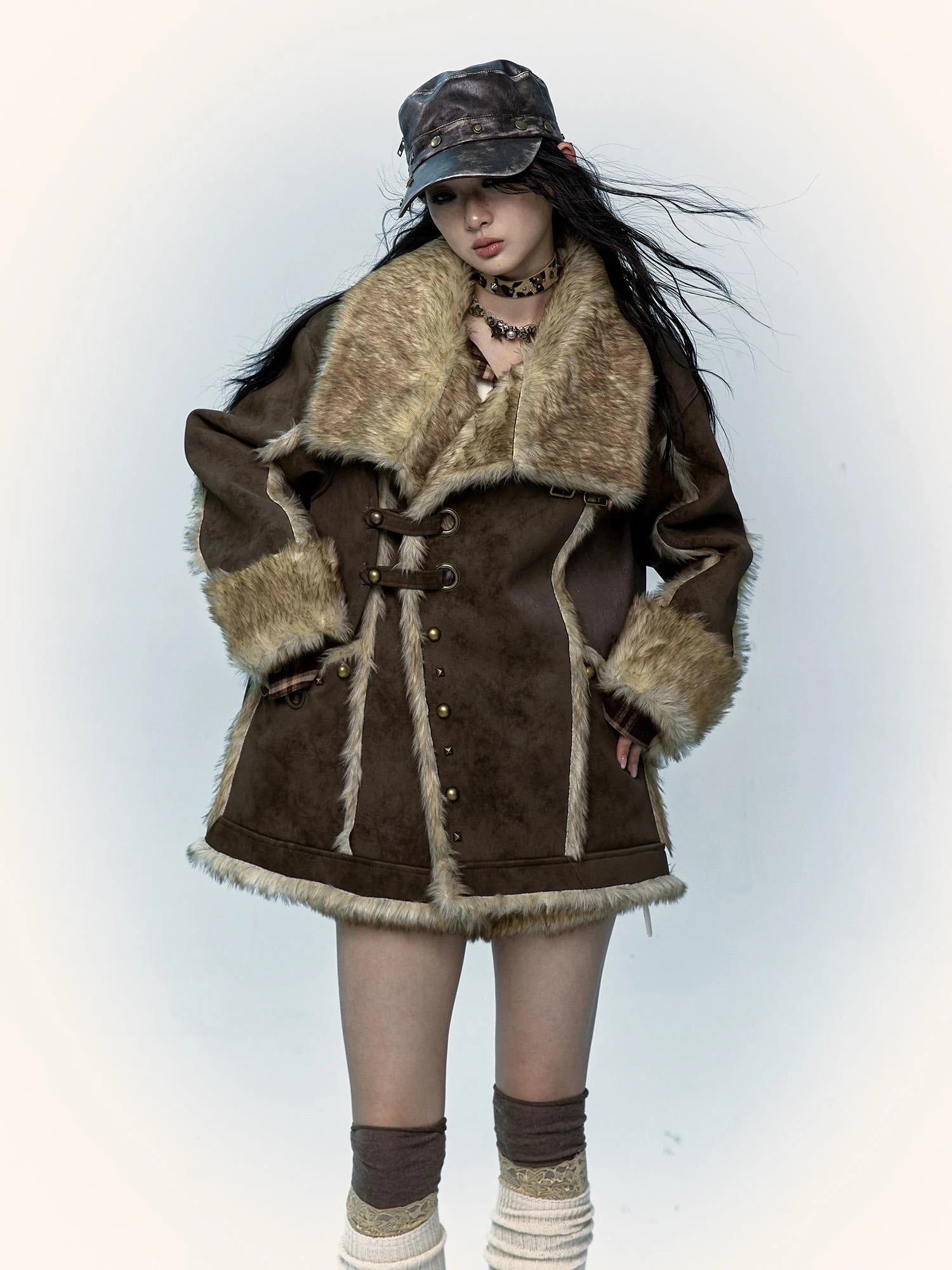 Vintage Punk Faux Fur Coat Women Oversized Eco Jacket Outerwear