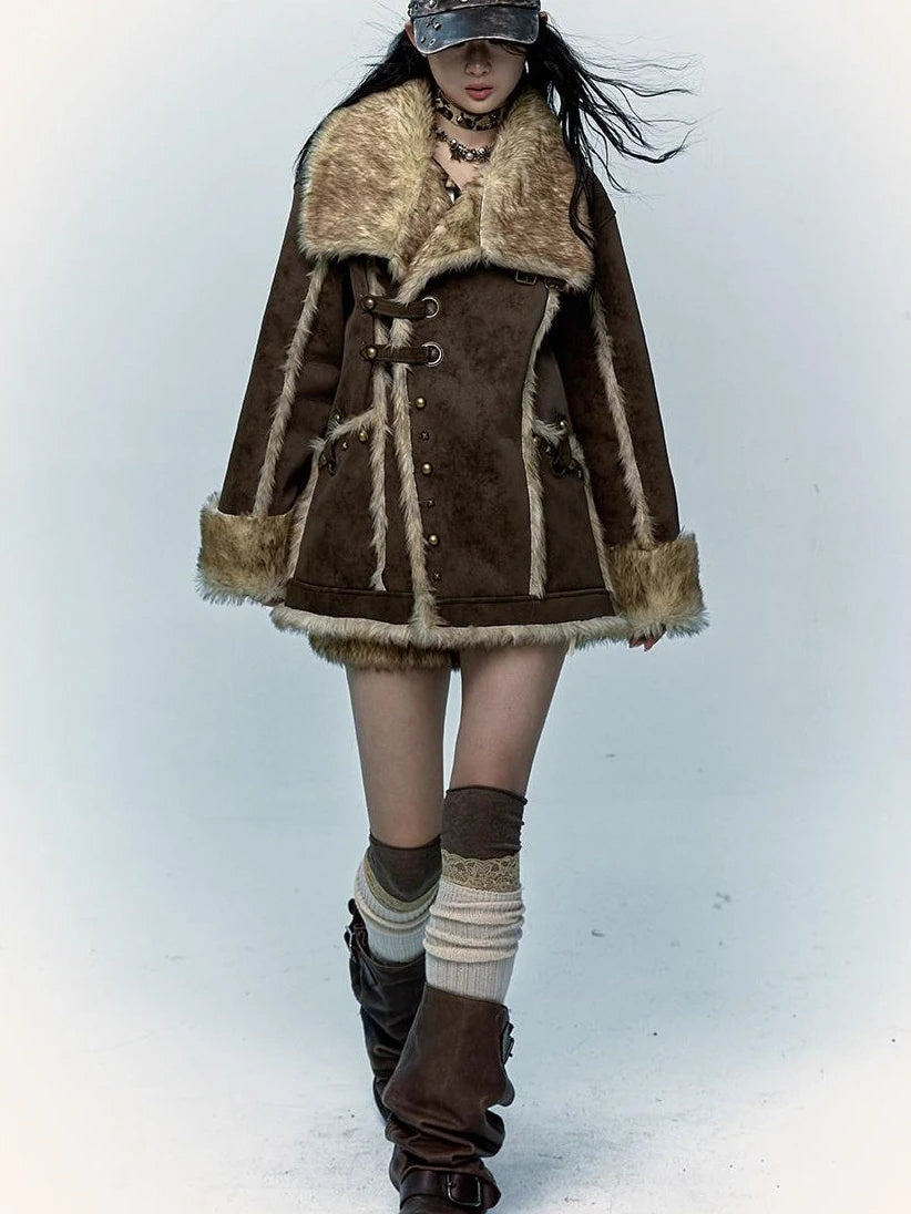 Vintage Punk Faux Fur Coat Women Oversized Eco Jacket Outerwear