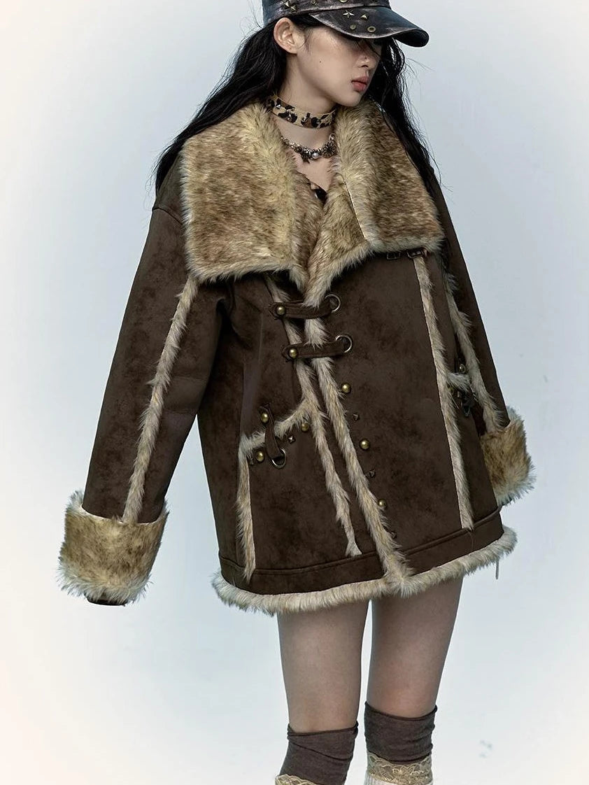 Vintage Punk Faux Fur Coat Women Oversized Eco Jacket Outerwear