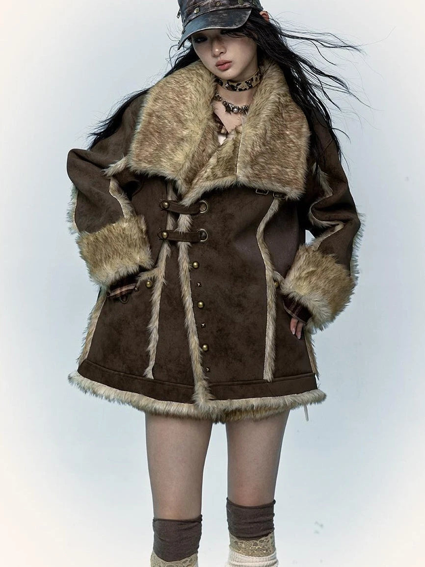 Vintage Punk Faux Fur Coat Women Oversized Eco Jacket Outerwear