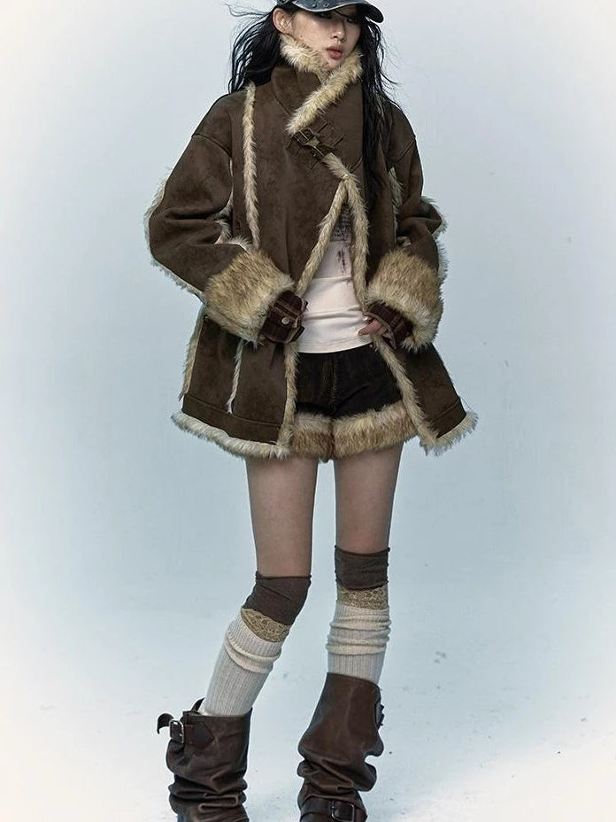 Vintage Punk Faux Fur Coat Women Oversized Eco Jacket Outerwear