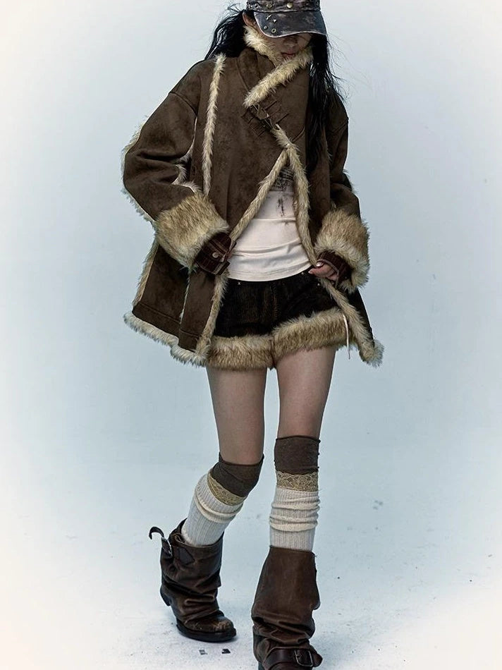 Vintage Punk Faux Fur Coat Women Oversized Eco Jacket Outerwear