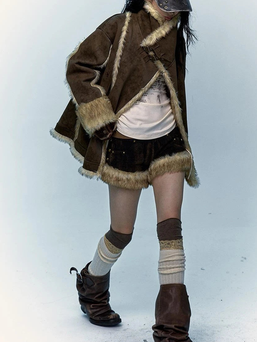 Vintage Punk Faux Fur Coat Women Oversized Eco Jacket Outerwear