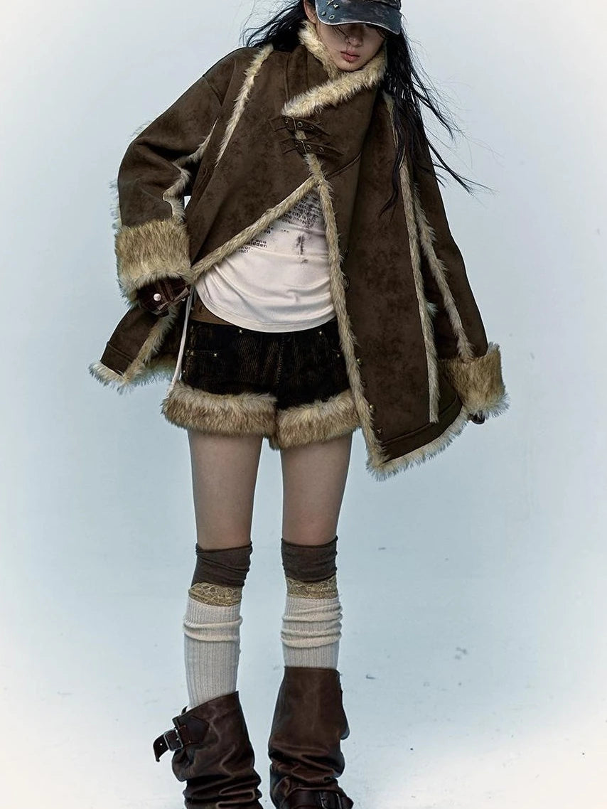 Vintage Punk Faux Fur Coat Women Oversized Eco Jacket Outerwear