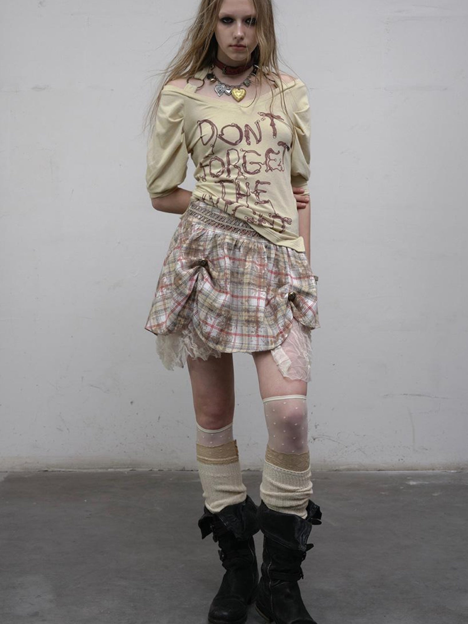 NO ROMANCE Vintage Punk Gothic Plaid Puffy Skirt