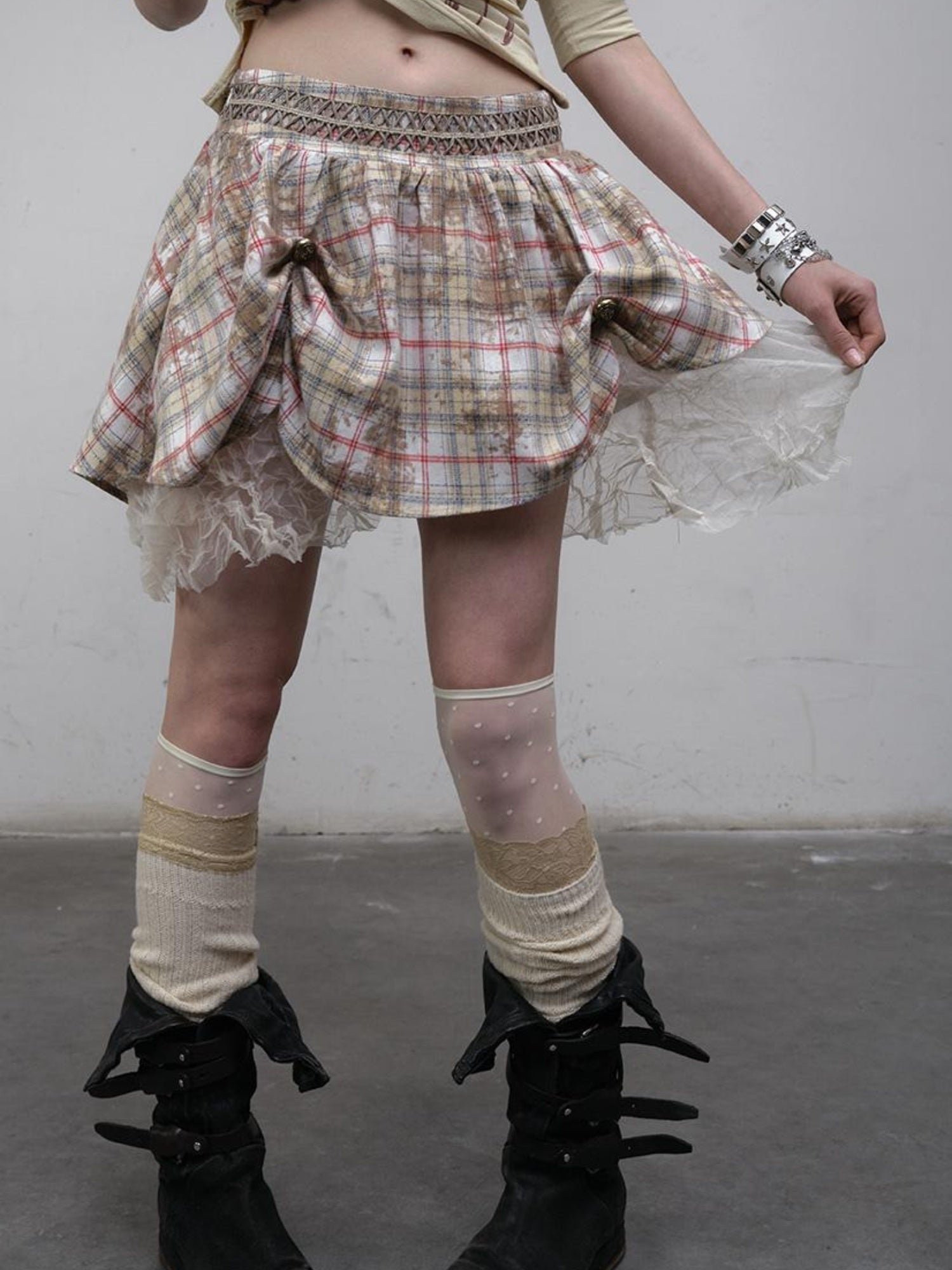 Vintage Punk Gothic Plaid Puffy Skirt