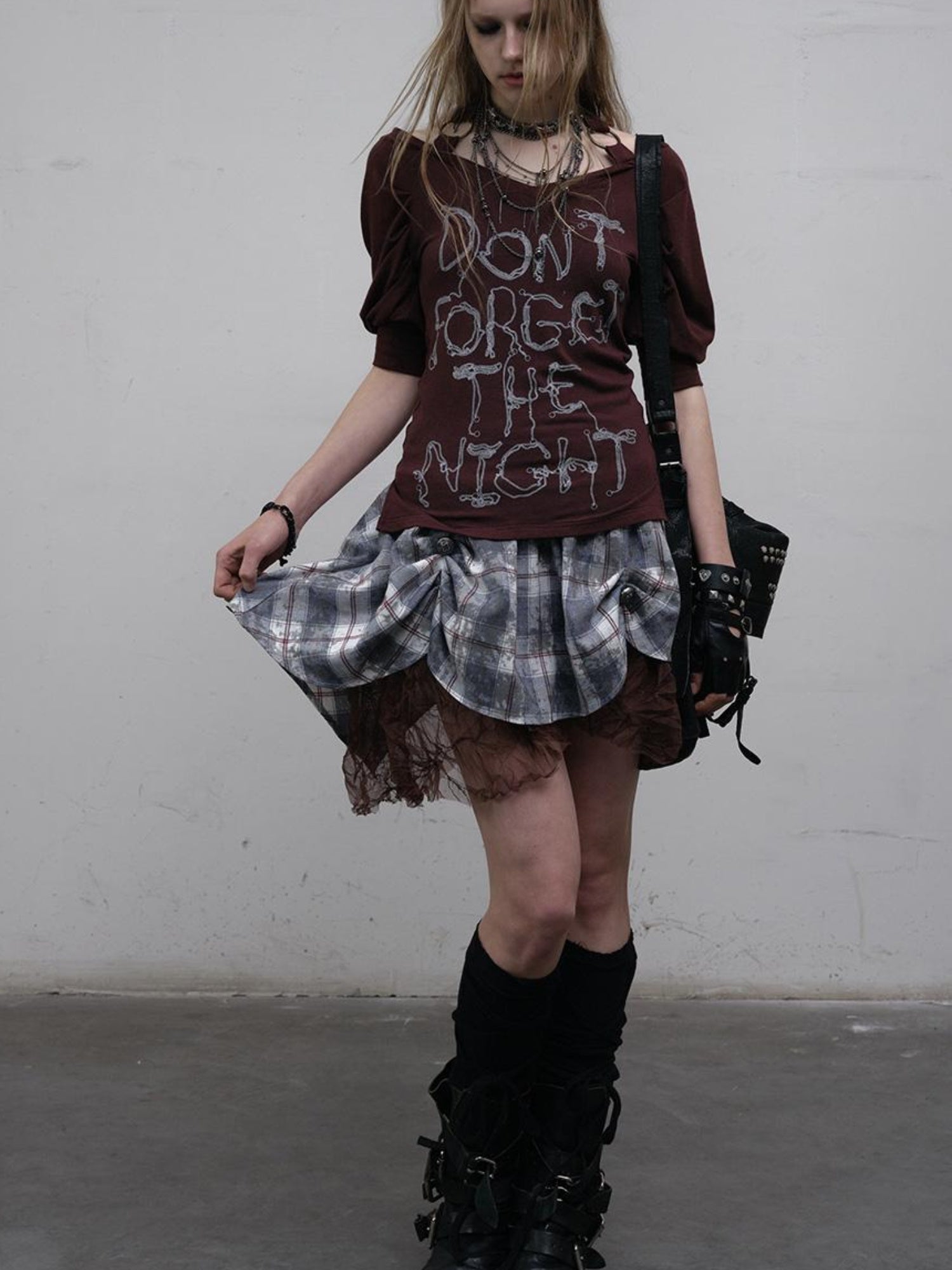 Vintage Punk Gothic Plaid Puffy Skirt