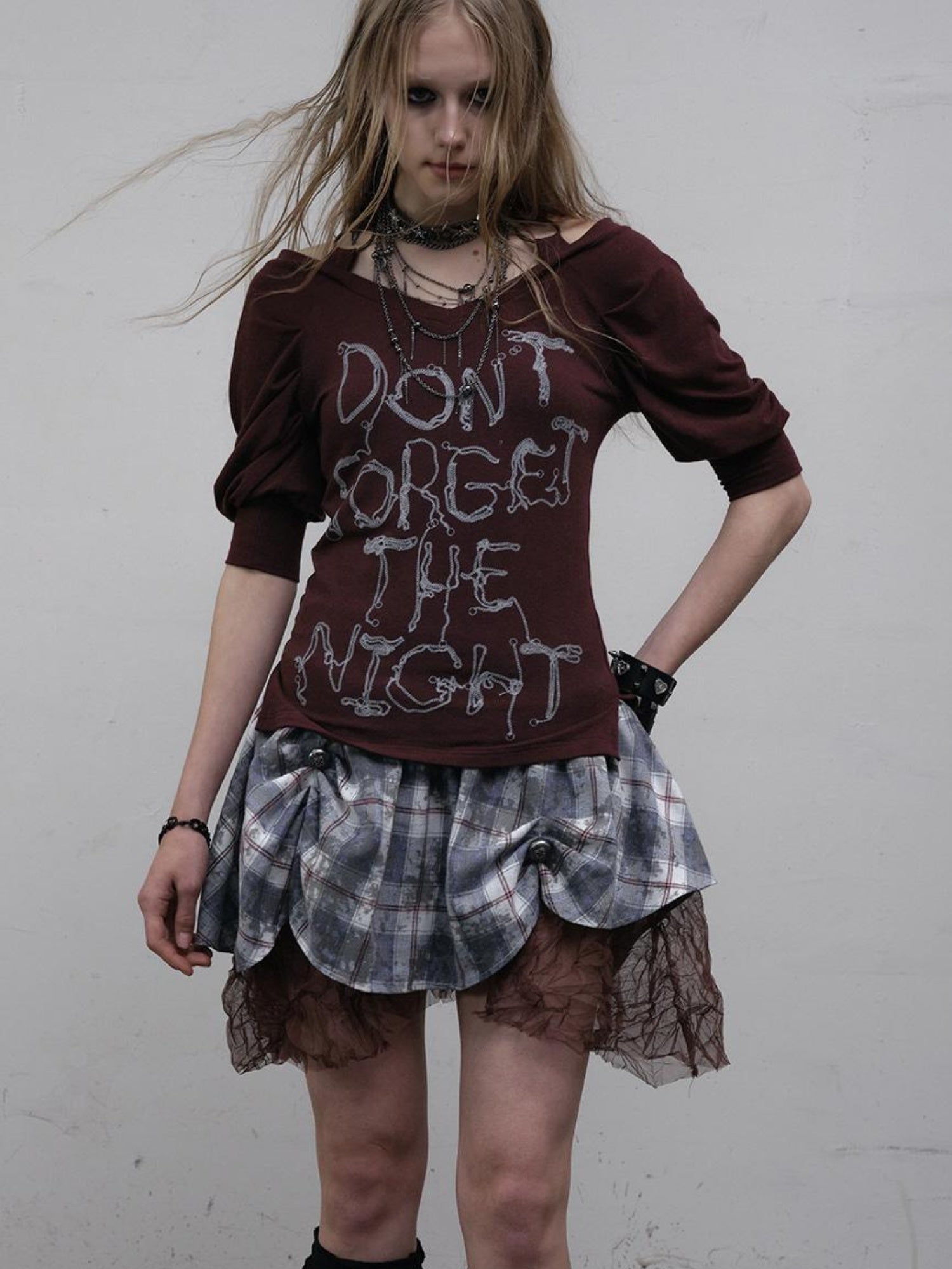 Vintage Punk Gothic Plaid Puffy Skirt
