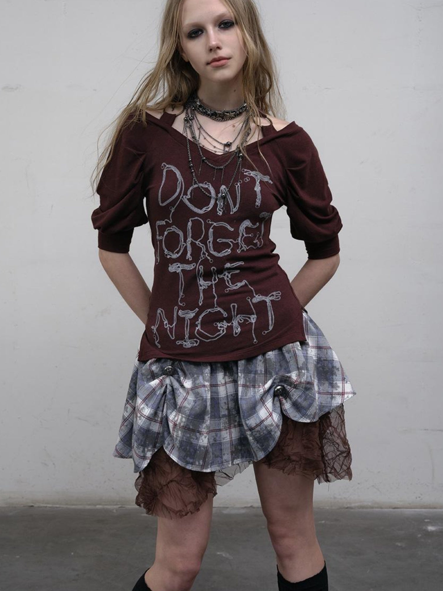 NO ROMANCE Vintage Punk Gothic Plaid Puffy Skirt