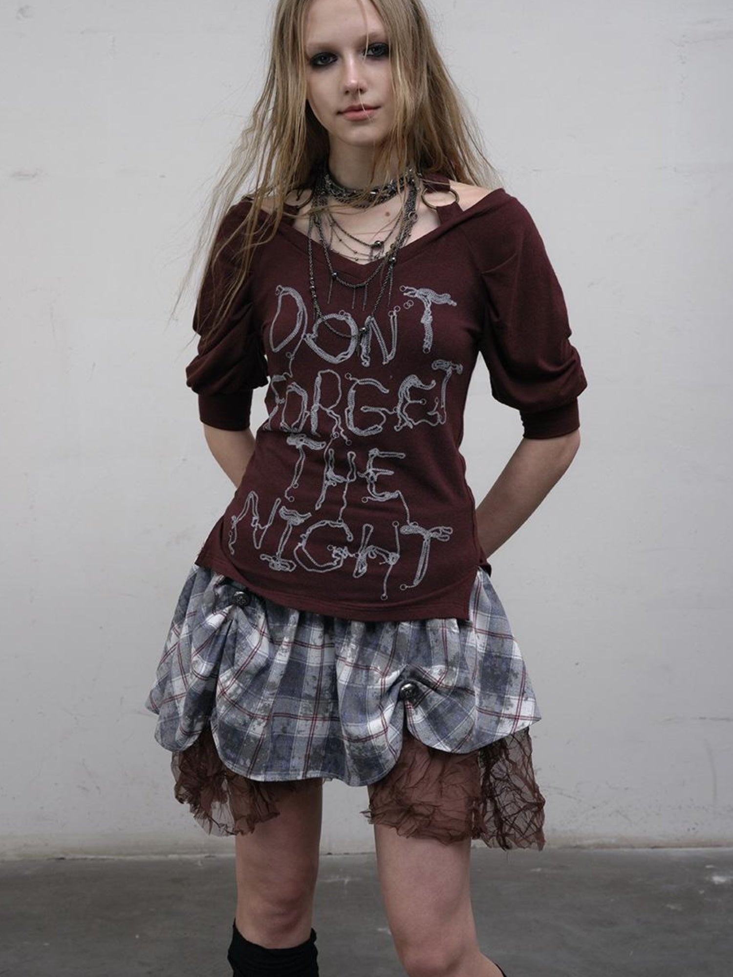 Vintage Punk Gothic Plaid Puffy Skirt