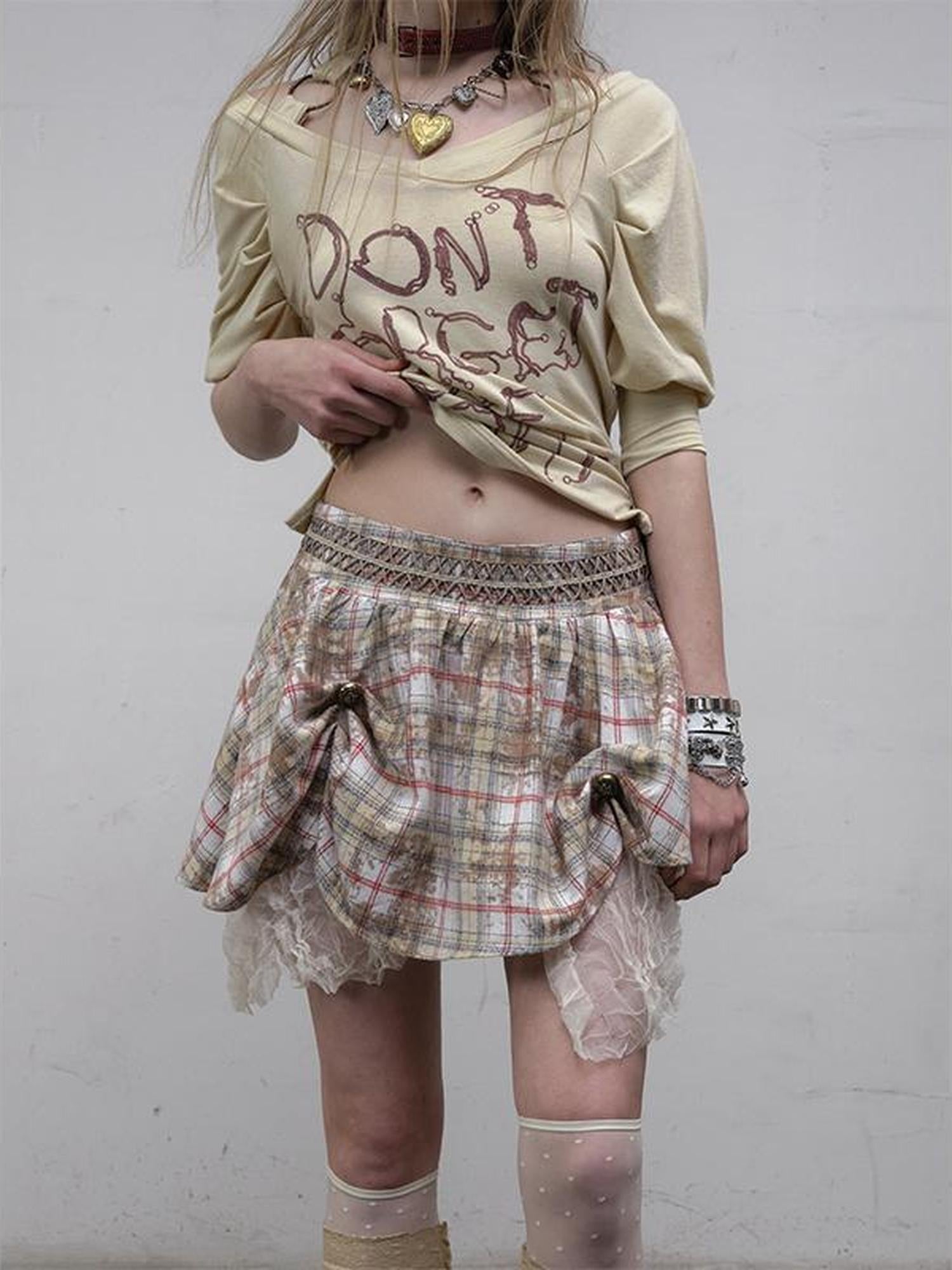 Vintage Punk Gothic Plaid Puffy Skirt
