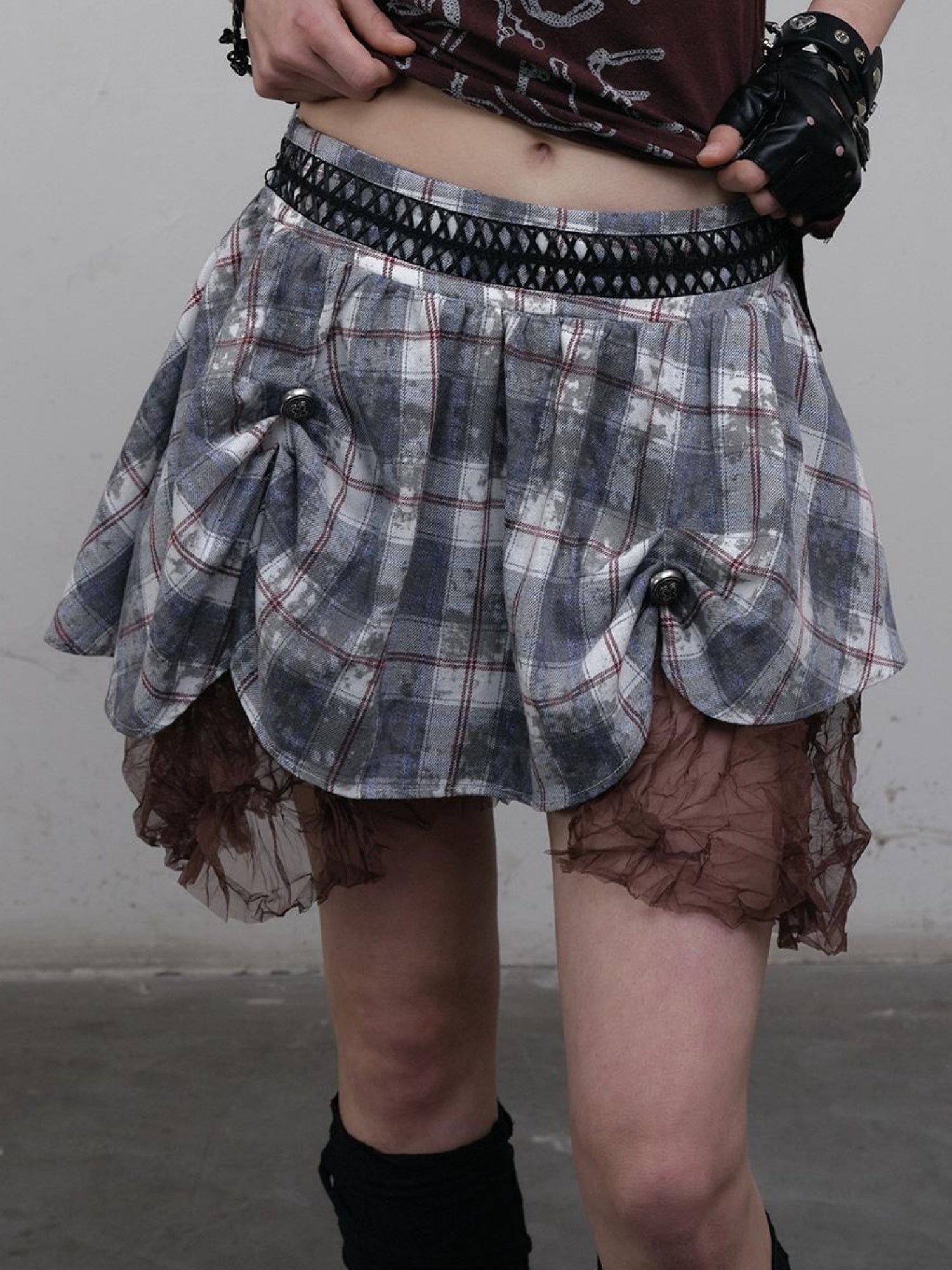 Vintage Punk Gothic Plaid Puffy Skirt