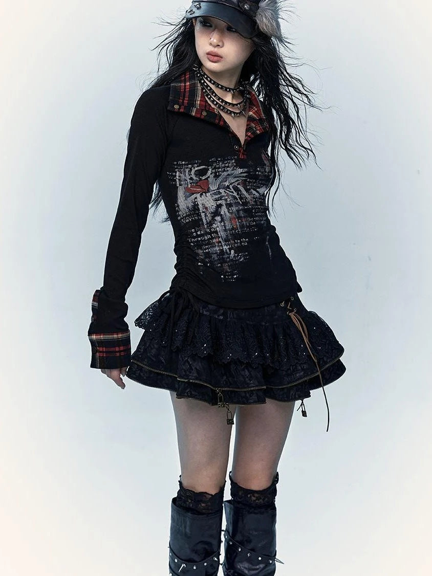 Vintage Punk Lace-Up Suede Mini A-Line Skirt Dresses
