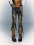 Vintage Punk Lace Distressed Washed Skinny Flared Capri Pants
