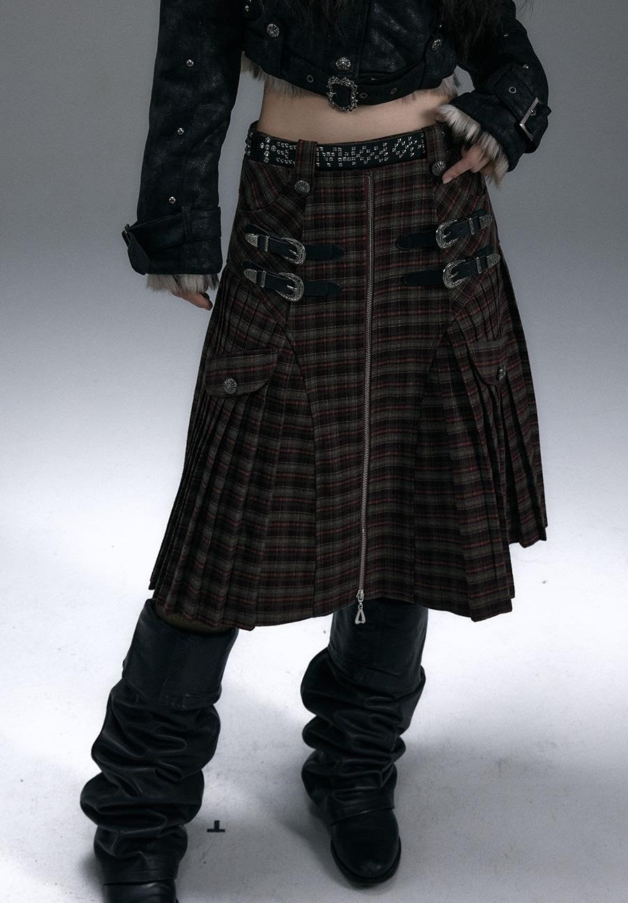 Vintage Punk Plaid A-Line Pleated Mini Skirt Dress