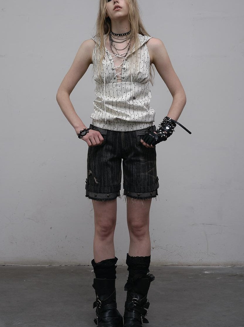 NO ROMANCE禁忌浪漫 Vintage Punk Playful Wizard Hoodie Vest Top