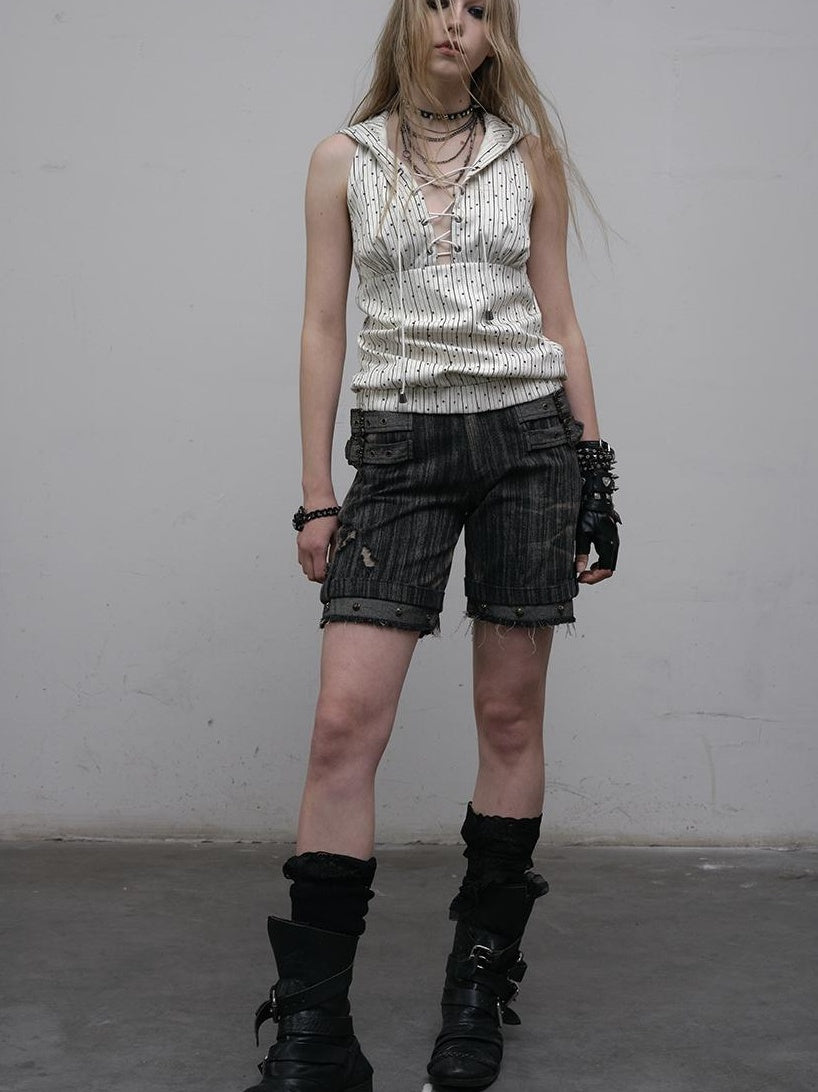 NO ROMANCE禁忌浪漫 Vintage Punk Playful Wizard Hoodie Vest Top