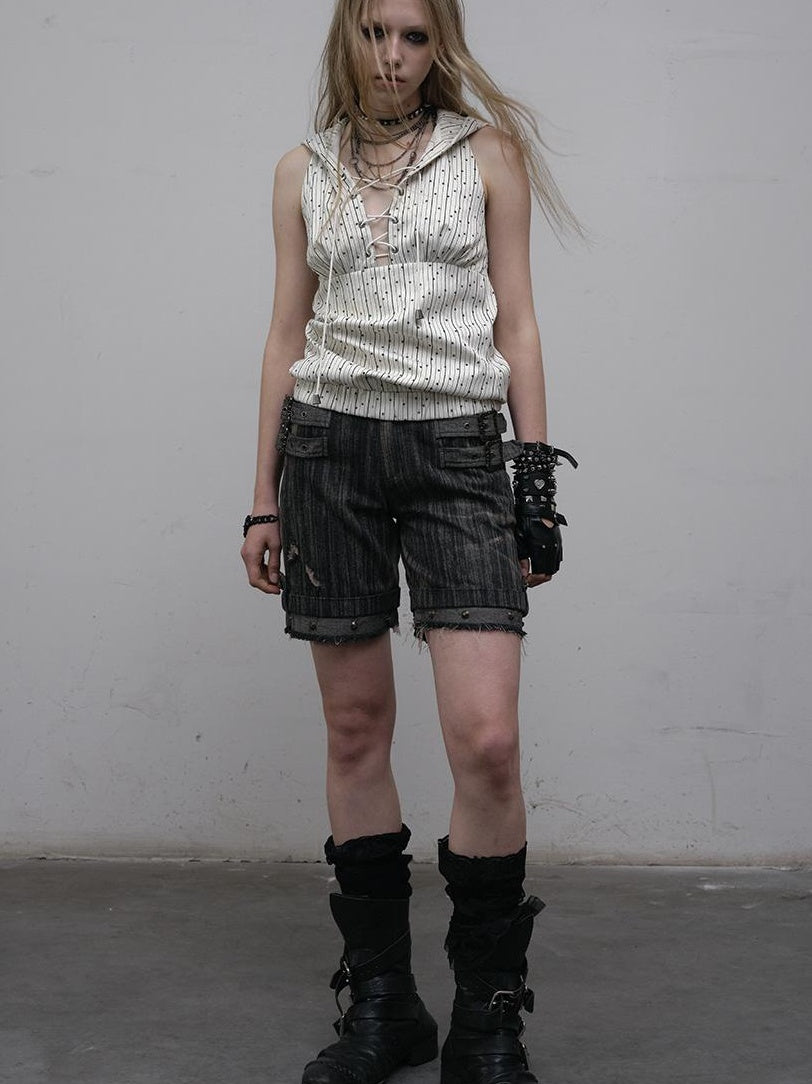 NO ROMANCE禁忌浪漫 Vintage Punk Playful Wizard Hoodie Vest Top