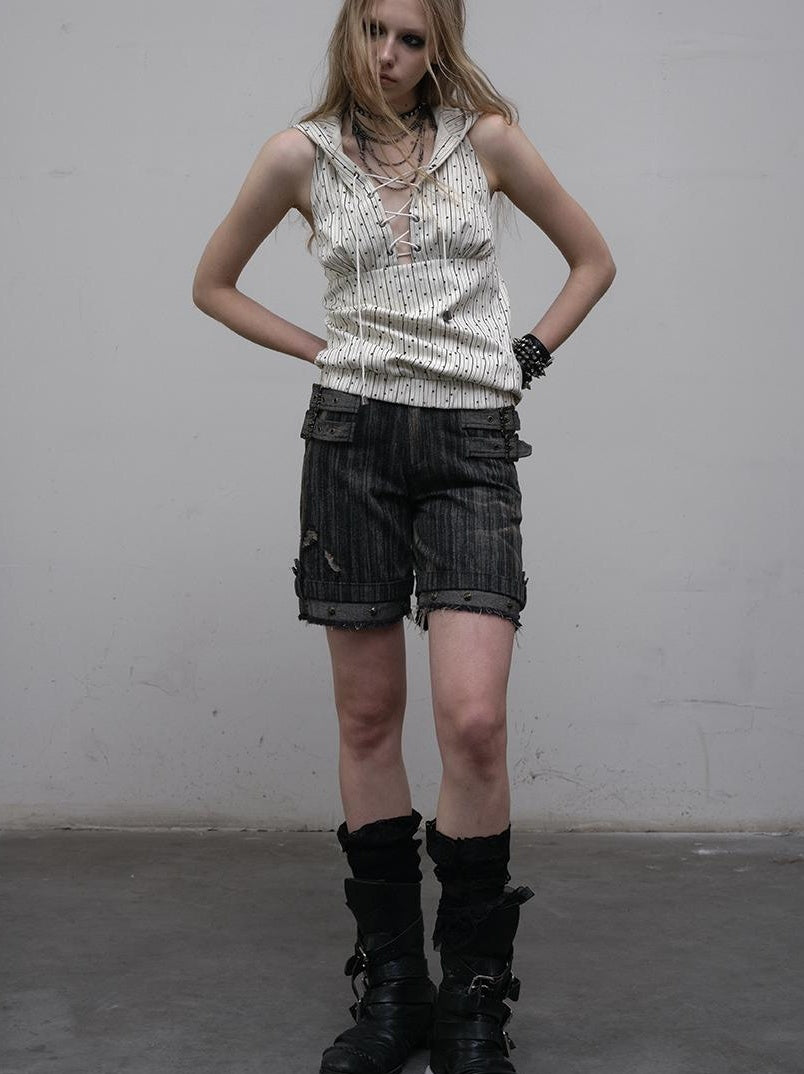 NO ROMANCE禁忌浪漫 Vintage Punk Playful Wizard Hoodie Vest Top
