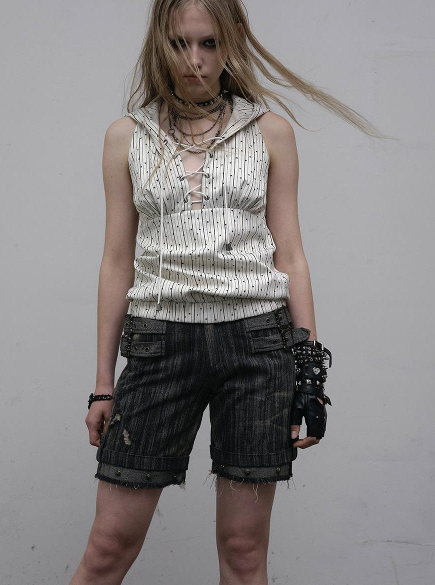 NO ROMANCE禁忌浪漫 Vintage Punk Playful Wizard Hoodie Vest Top