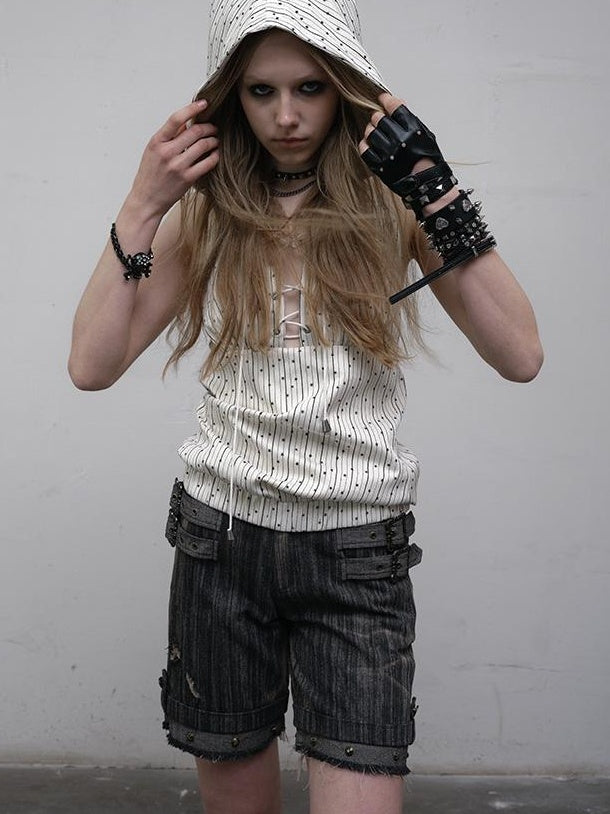 NO ROMANCE禁忌浪漫 Vintage Punk Playful Wizard Hoodie Vest Top