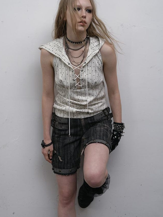 NO ROMANCE禁忌浪漫 Vintage Punk Playful Wizard Hoodie Vest Top