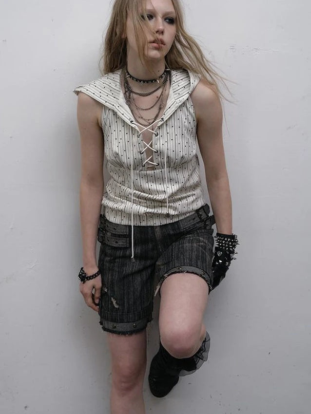 Vintage Punk Hoodie Vest Top