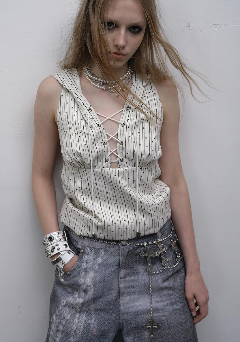 NO ROMANCE禁忌浪漫 Vintage Punk Playful Wizard Hoodie Vest Top