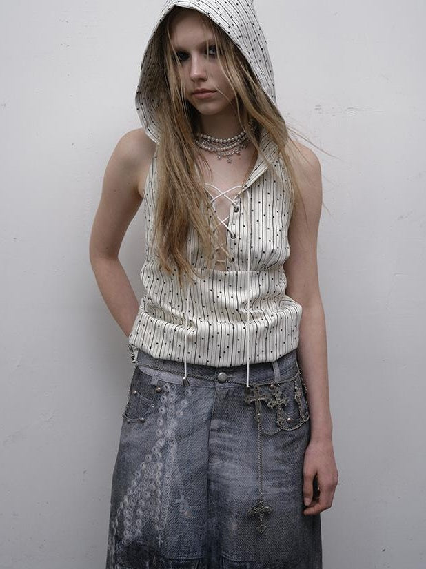 NO ROMANCE禁忌浪漫 Vintage Punk Playful Wizard Hoodie Vest Top